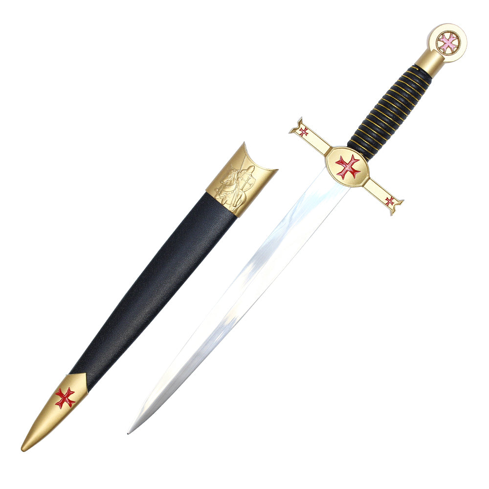 16" Gold Crusader Horseman Dagger w/ Red Cross