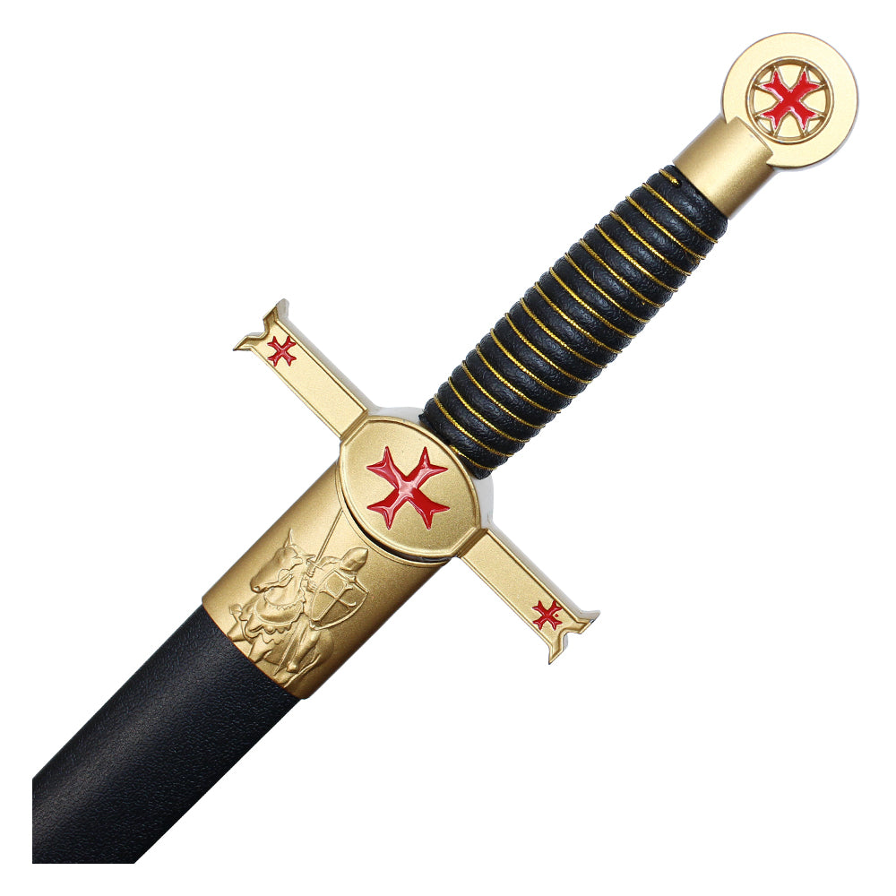 16" Gold Crusader Horseman Dagger w/ Red Cross