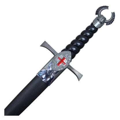 16" Black Templar Knight Dagger w/ Red Cross