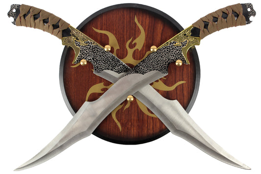 9" Dual Daggers With Wooden Circle Wall Plaque