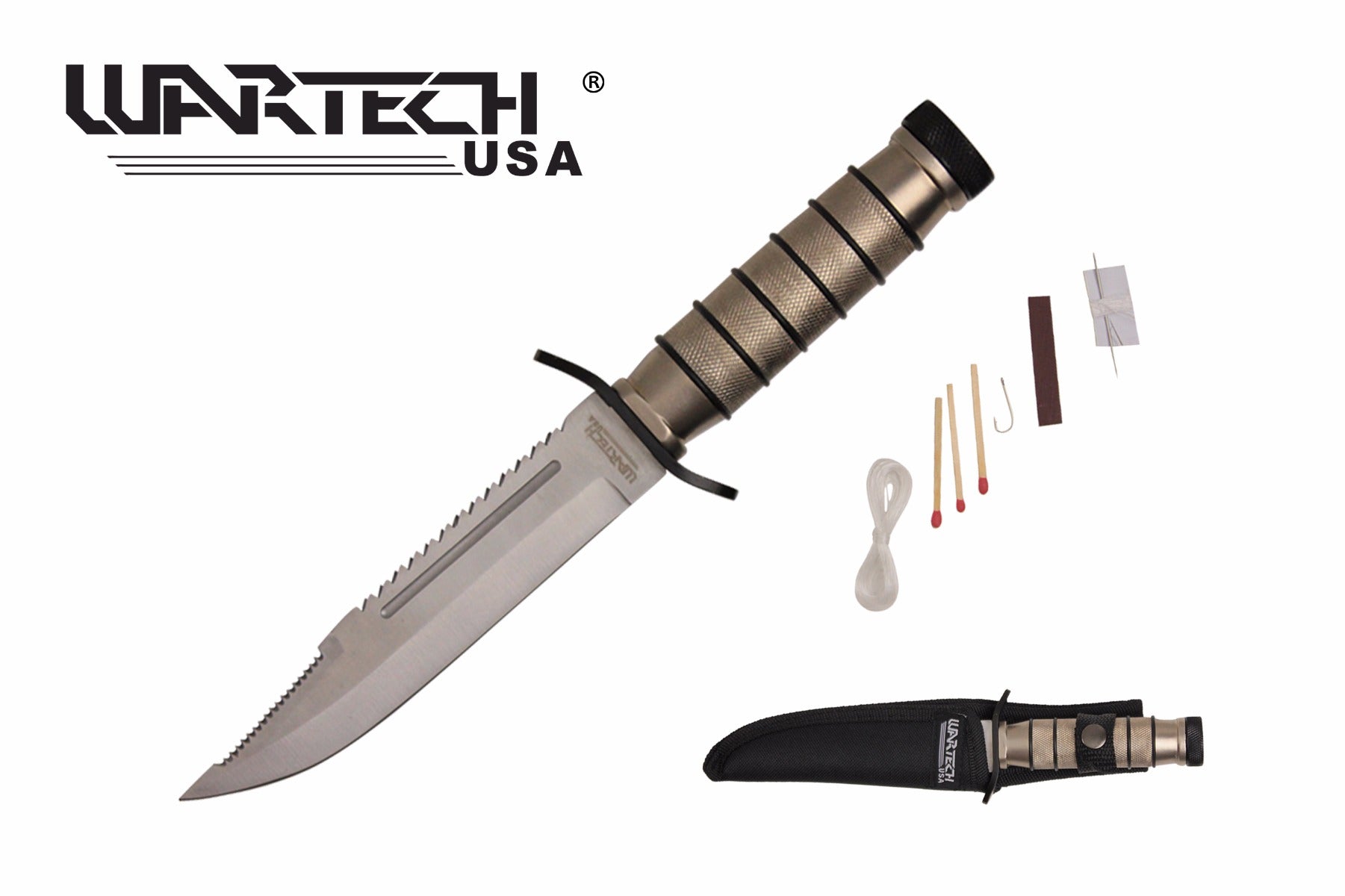 9.5-inch Silver Survival Knife w  Survival Kit