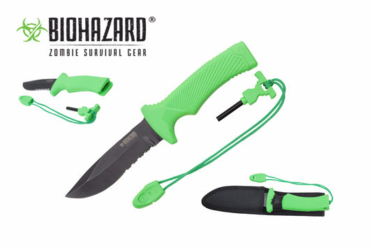 10-inch Black Blade and Green Handle w  Hidden Fire Starter