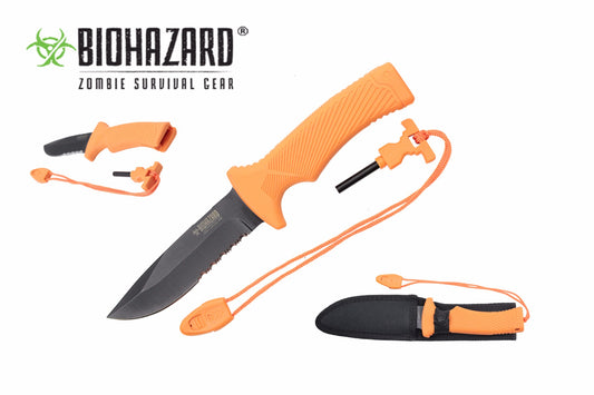 10-inch Black Blade and Orange Handle w  Hidden Fire Starter