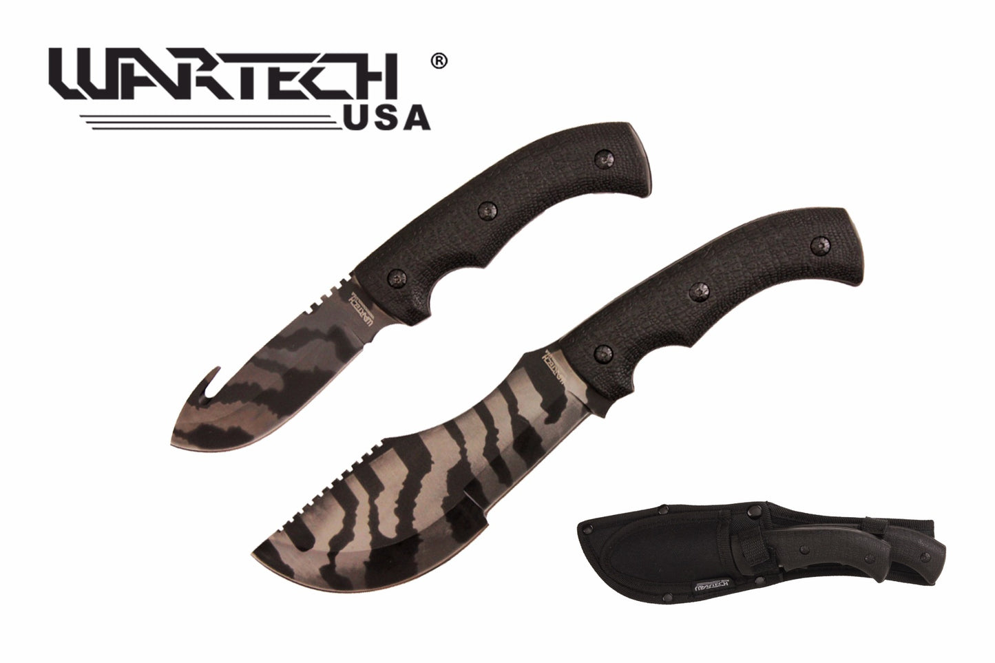 11-inch and 9-inch 2 Piece Set Black Handle w  Camo Blade Hunting Knife