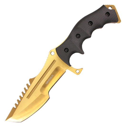 10-inch Hunting Knife w  Gold Blade and Sheath