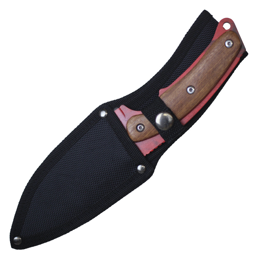 9 1/2" Hunting Knife w/ Wood Handle (Red)