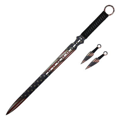27" American Flag Sword w/ 2 Throwing Knives