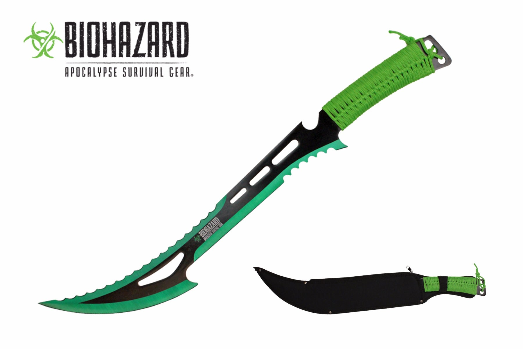 24-inch Length, Stainless Steel Blade, Green Paracord Wrapped Handle, Nylon Sheath