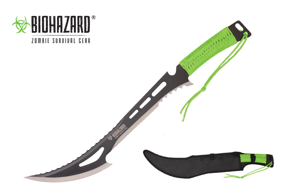 23-inch Length, Stainless Steel Blade, Green Paracord Wrapped Handle, Nylon Sheath