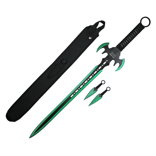 30" Green Nija Machete w/ 2 Piece 5" Thrower