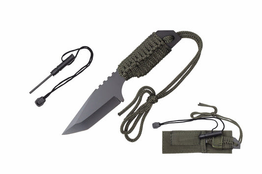 7-inch Black Hunting Knife w  Fire Starter and Sheath