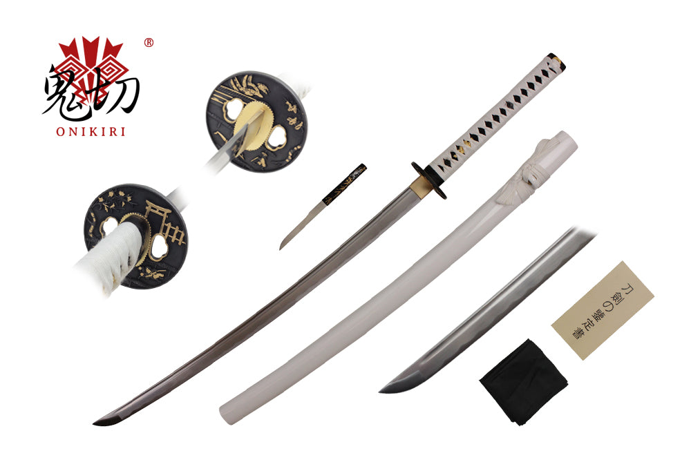 41-inch 1045 Carbon Steel w  Groove White Scabbard. Including: 8-inch Tanto Blade Knife, Sword bag, and Cert