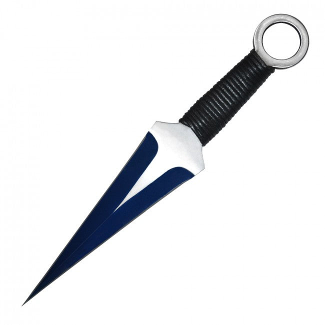 1PC 12-inch two tone blue kunai with cord wrapped handle