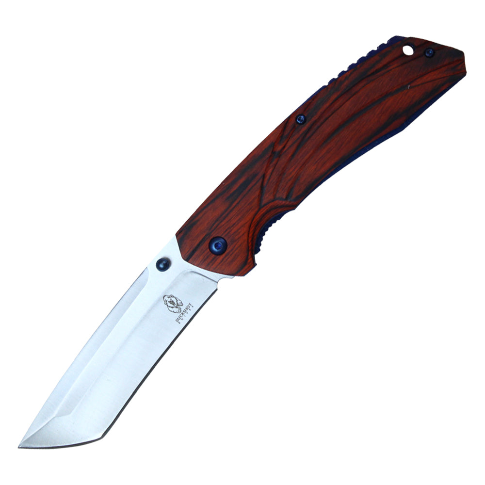 8 3/4" Buckshot Thumb Open Spring Assisted Tanto Cleaver Classic Wood Handle Pocket Knives (Wood)