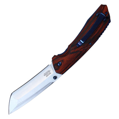 8 3/4" Buckshot Thumb Open Spring Assisted Tanto Cleaver Classic Wood Handle Pocket Knives (Wood)