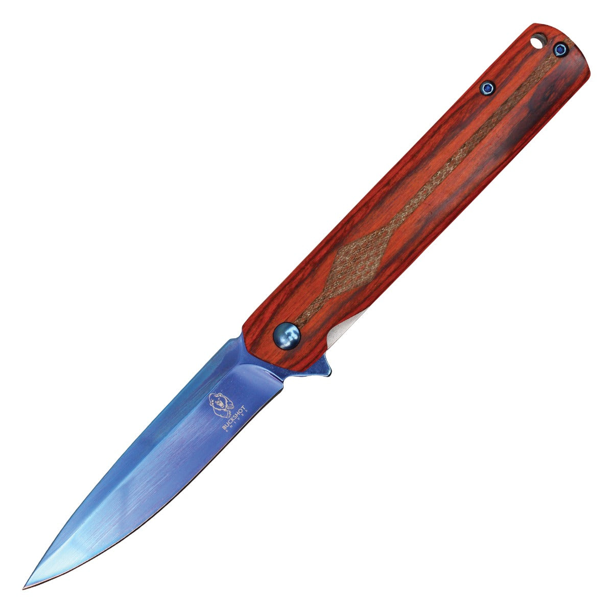 8" Red Wood Pocket Knife w/ Patterned Handle