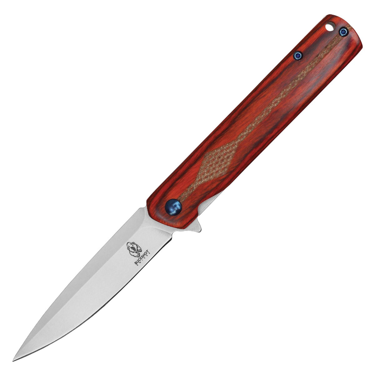 8" Red Wood Pocket Knife w/ Patterned Handle