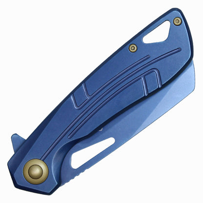 8" Blue Assisted Open Pocket Knife w/ Gold Accent