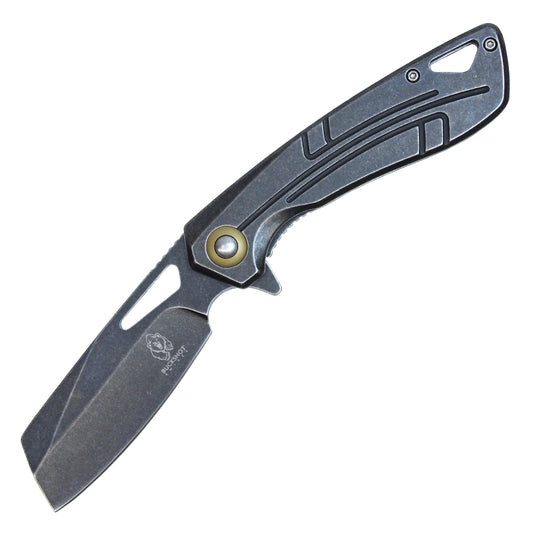 8" Stonewashed Assisted Open Pocket Knife w/ Gold Accent