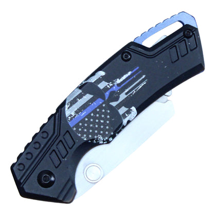 Wartech 7" Thin Blue Line Punisher Folding Box Cutter