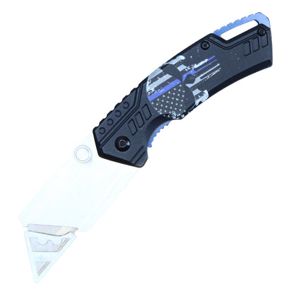 Wartech 7" Thin Blue Line Punisher Folding Box Cutter