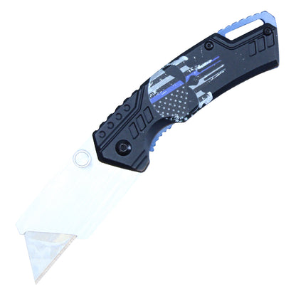 Wartech 7" Thin Blue Line Punisher Folding Box Cutter