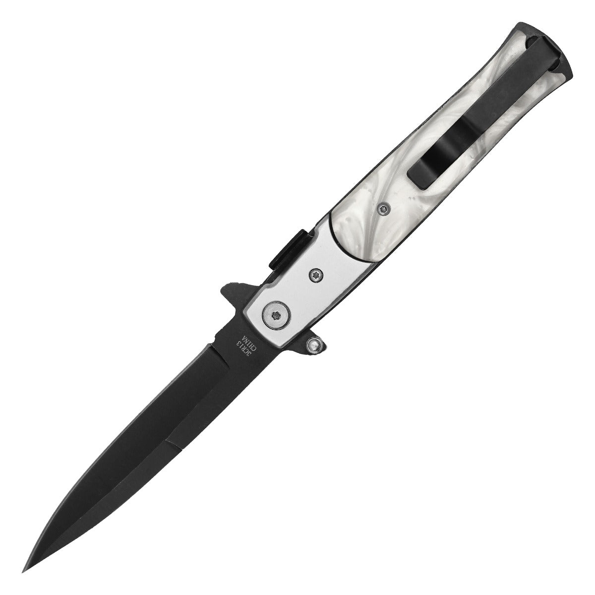 9" Black & White Stiletto Pocket Knife