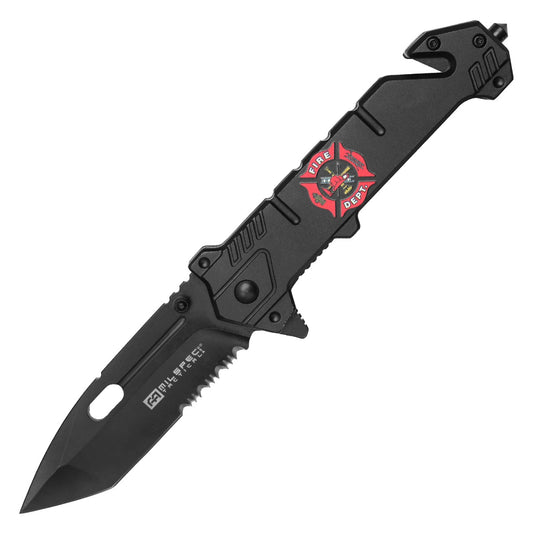8" Black Fire Crest Pocket Knife