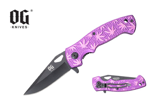 7.75" Pocket OG Knife, Pink Handle with Pink Marijuana Design