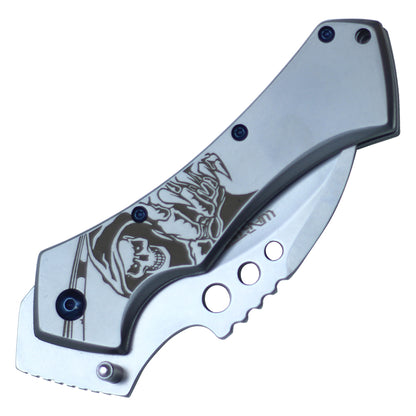 5 1/2" WARTECH SCYTHE FOLDING POCKET KNIFE WITH GRIM REAPER DESIGN