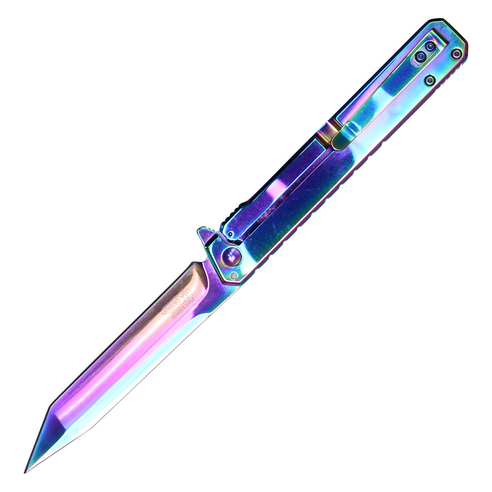 9-1/8" Tanto pocket knife (Rainbow)