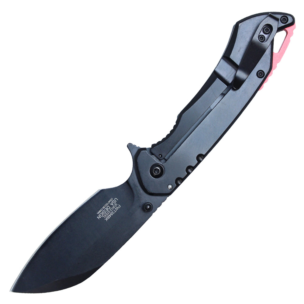 8" Spring Assisted Pocket Knife w/ Holes (Black)