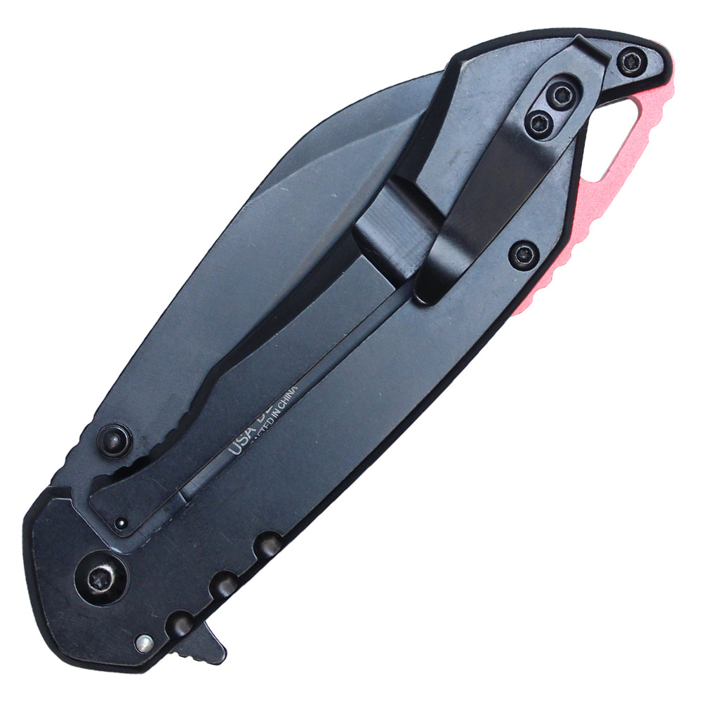 8" Spring Assisted Pocket Knife w/ Holes (Black)