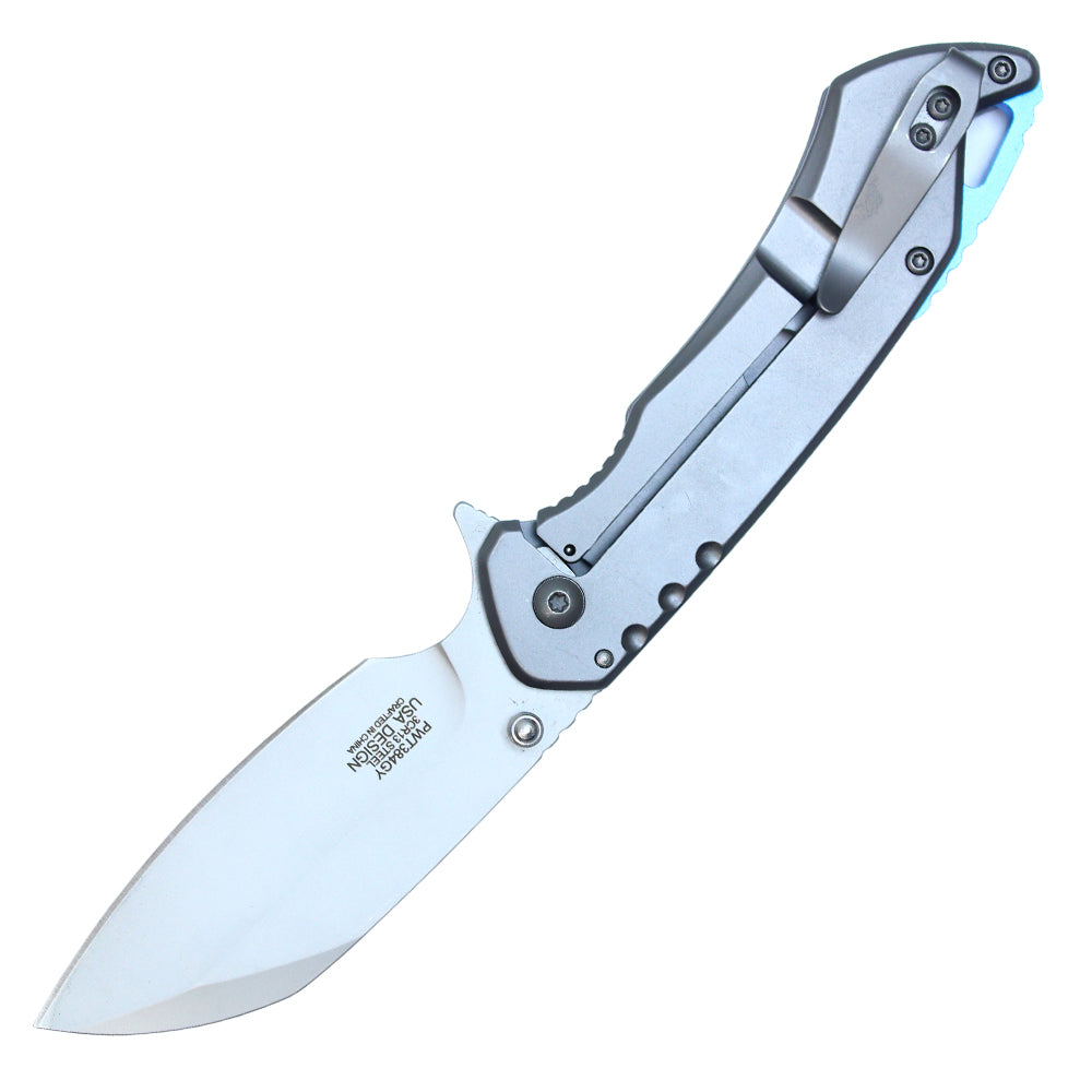 8" Spring Assisted Pocket Knife w/ Holes (Gray)