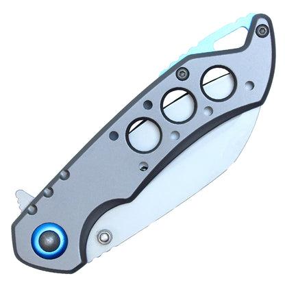 8" Spring Assisted Pocket Knife w/ Holes (Gray)