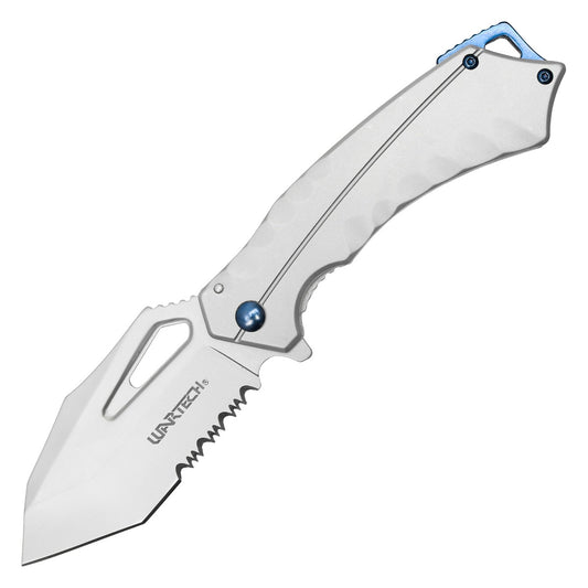 7.5" Silver Pocket Knife w/ Blue Accents