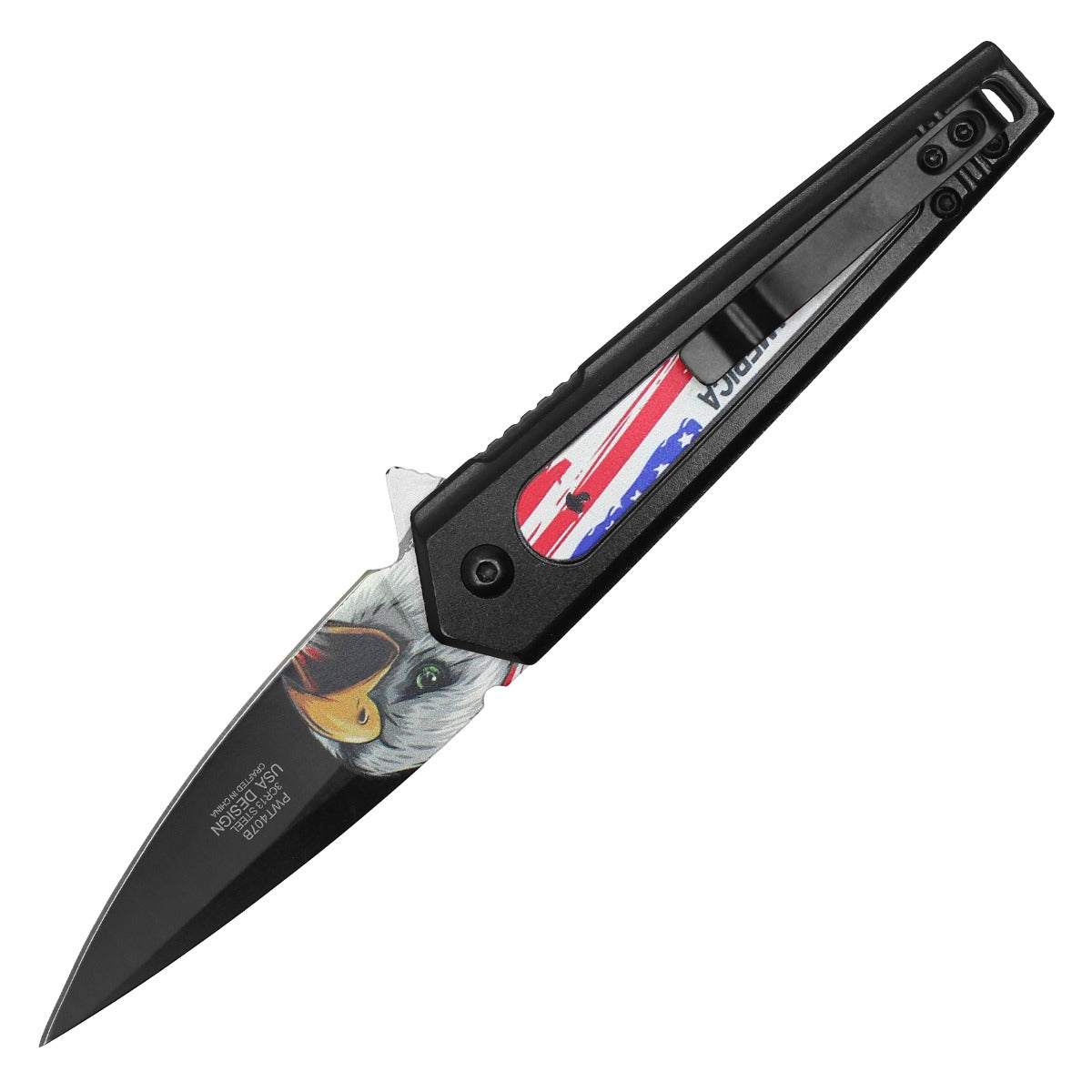 7.5" Black "God Bless America" Pocket Knife