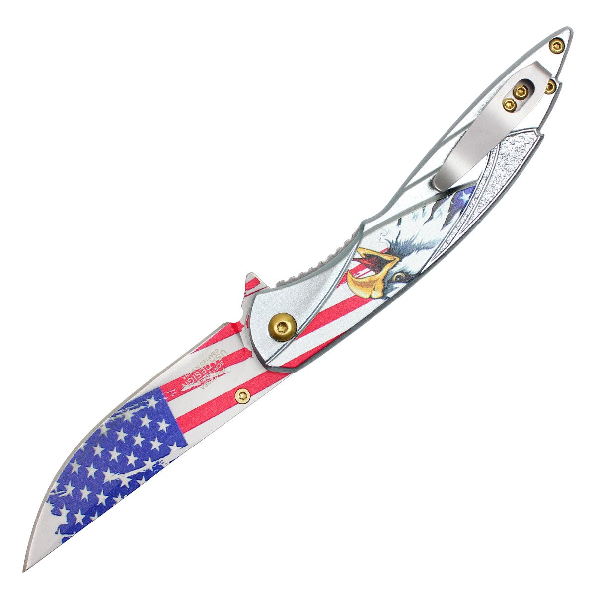 8" Silver USA Pocket Knife