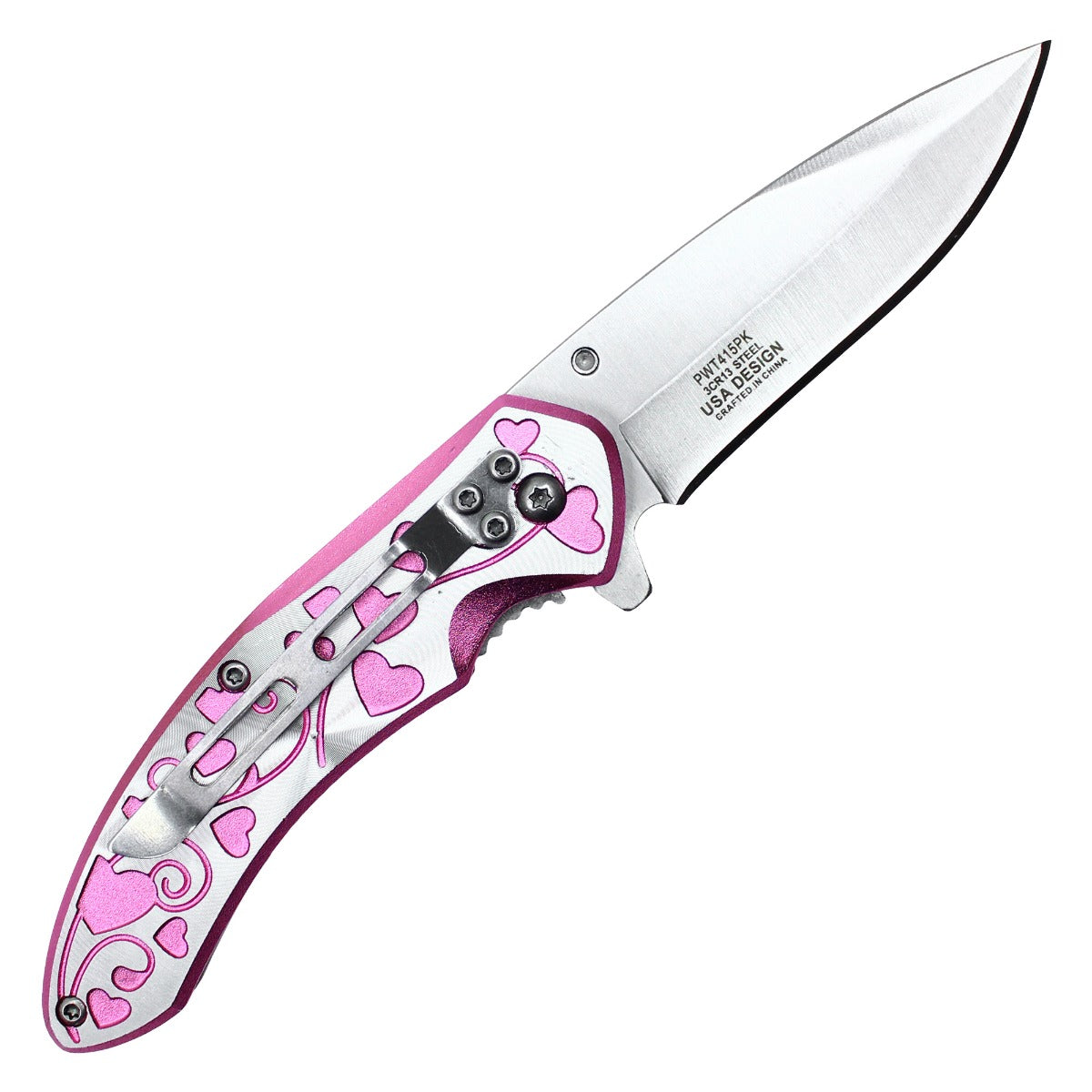 7" Pink Hearts Pocket Knife