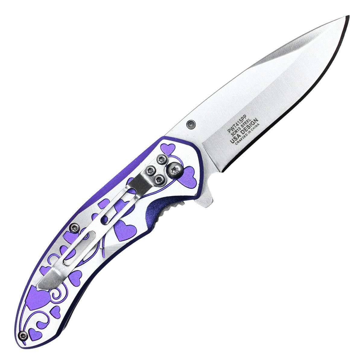 7" Purple Hearts Pocket Knife