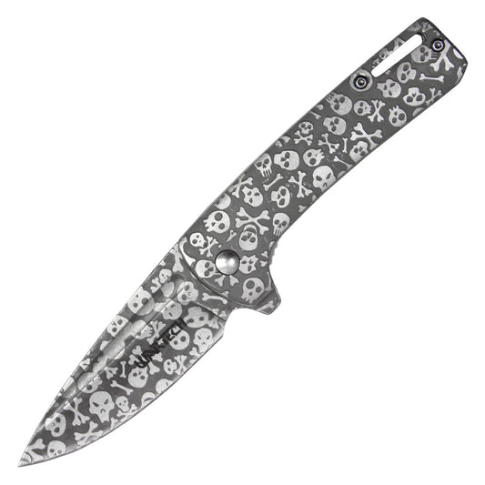 7" Silver Skull Pocket Knife