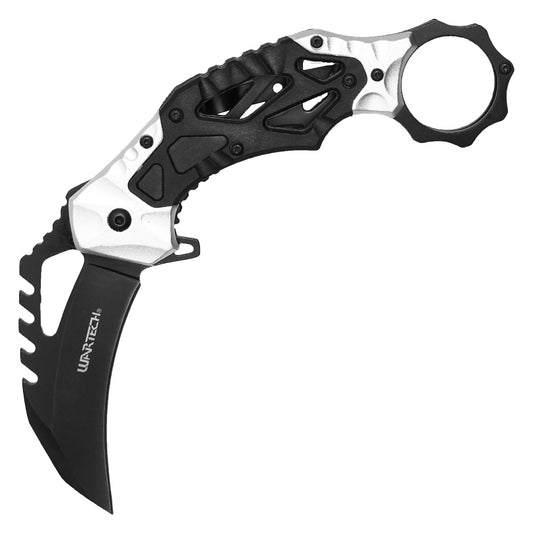 Wartech 7.25" Silver & Black Pocket Karambit