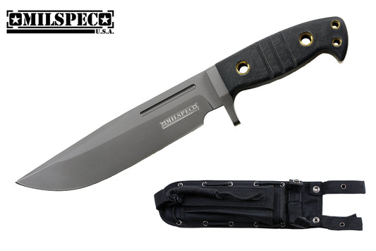 13.5-inch Overall 440 Titanium blade, Black ABS handle, Includes tactical sheath and Sharpening Stone