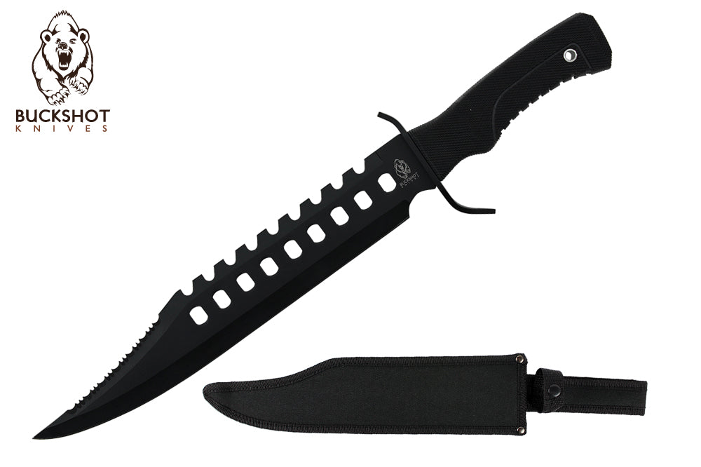 17-inch Black Stainless Steel Blade w  Saw Teeth, Includes Survival Kit and nylon Sheath