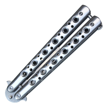 7.50" Chrome Beer Bottle Opener Stainless Steel Balisong Training Knife w/ Holes in Handle