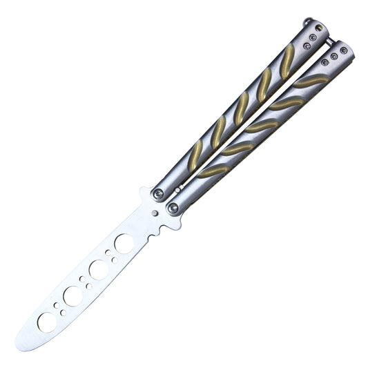 8 3/4" Stainless Steel Balisong Training Knife /w Gold indentation marks on handle