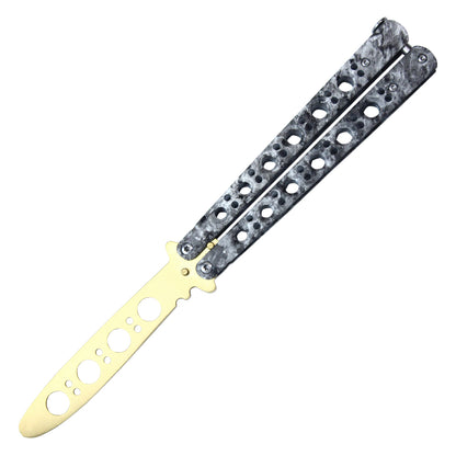 8 3/4" Stainless Steel Balisong Training Knife w/ Camouflage handle and Gold Blade