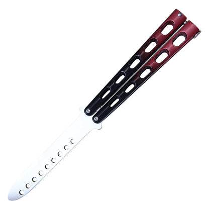 8 3/4" Stainless Steel Balisong Training Knife w/ Black-Red Fade Skeletonized Handle