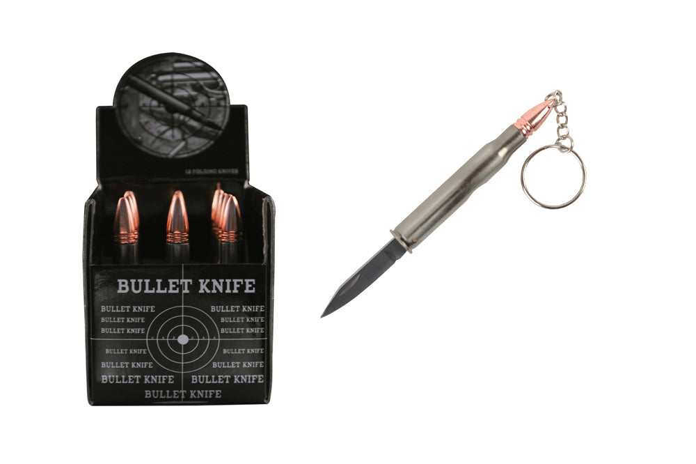 5 7/8" 12 Pcs. 30.06 Silver Rifle Bullet Knives w/ Keychain