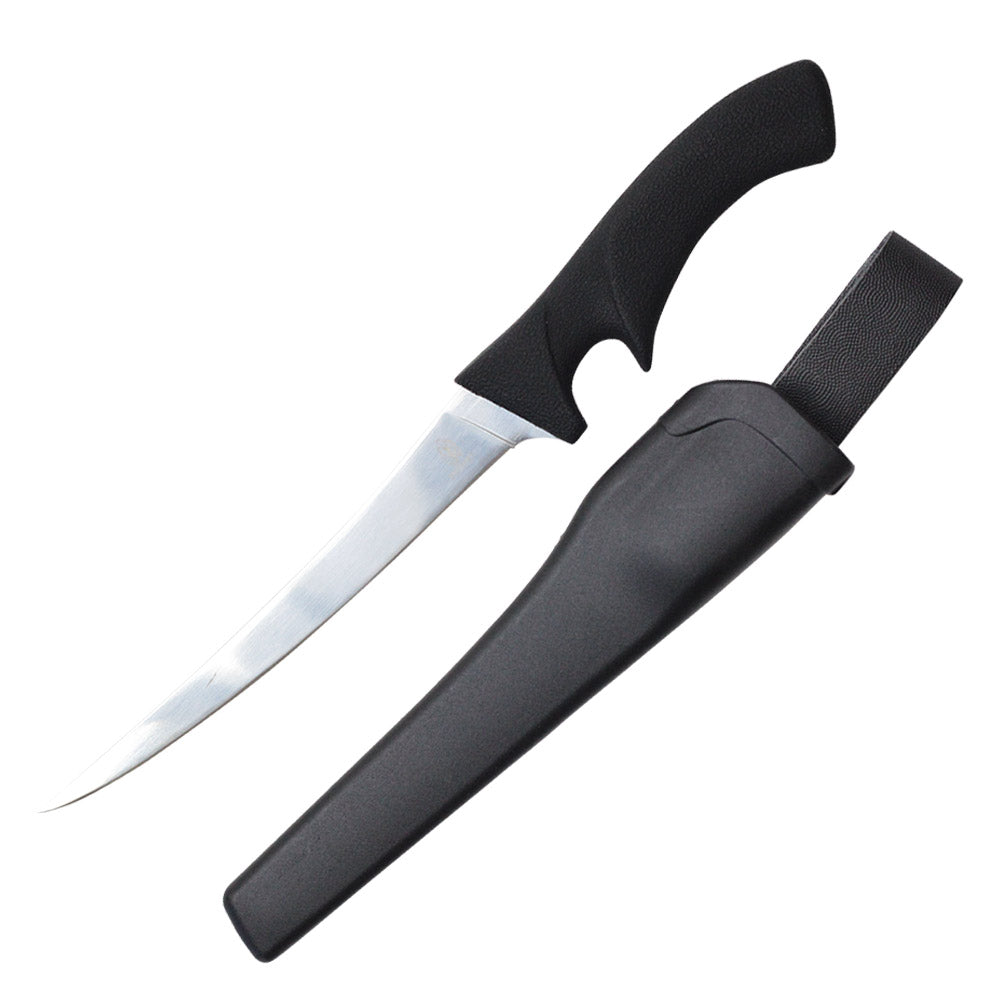 12 BLACK PLASTIC HANDLE FILET KNIFE WITH SHEATH-inch